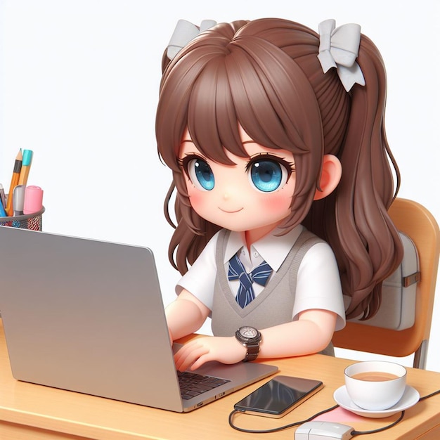 girl typing laptop