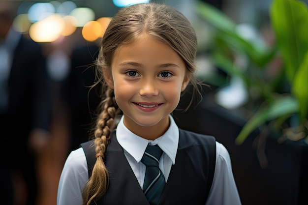 a girl in a uniform smiling