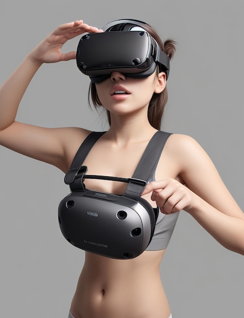 Девушка с помощью гарнитуры виртуальной реальности