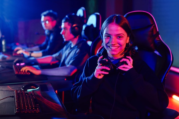 Photo girl in video game club