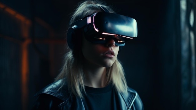 Girl in virtual reality glasses Generative Ai