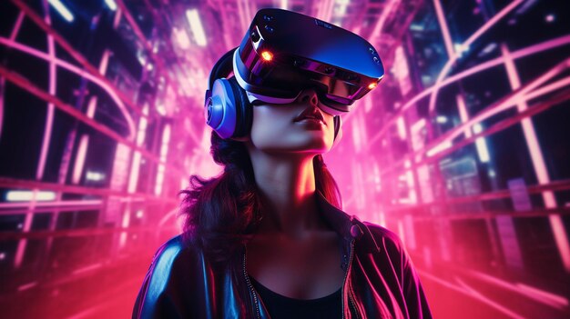 Girl in virtual reality glasses