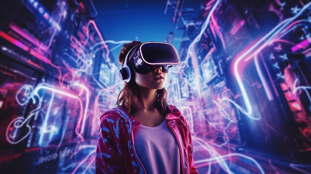 Girl in virtual reality glasses