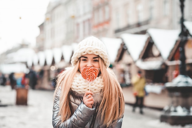 girl walking at the Christmas Fair