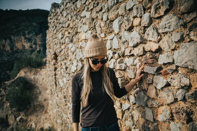 Girl walking in a rural setting