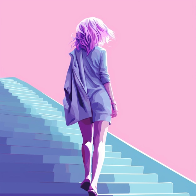 The girl walks up the stairs