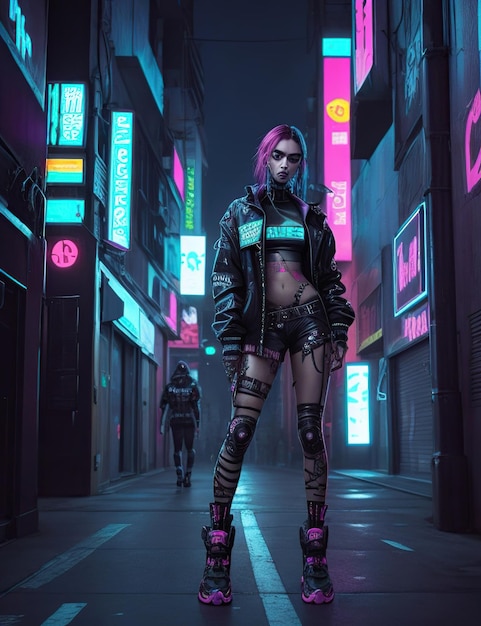 girl warrior cyberpunk clothing streetwear aesthetic night neon cyberpunk