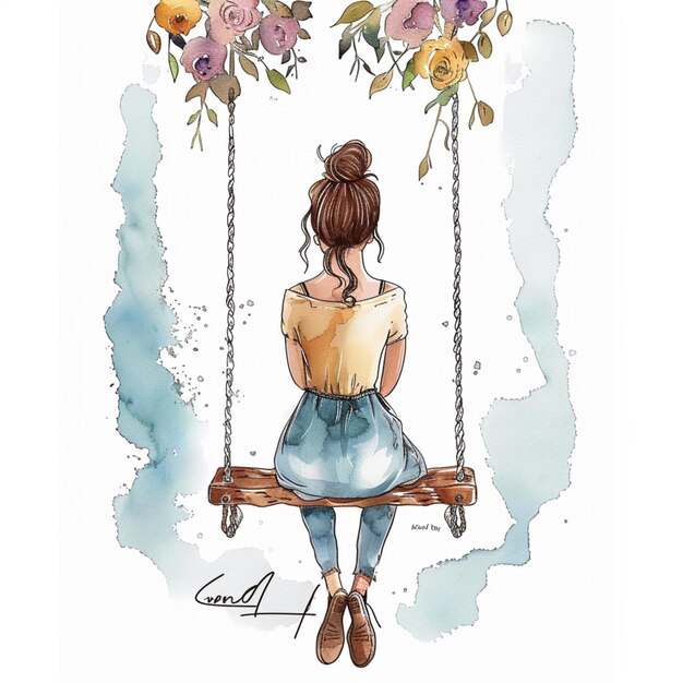 girl on watercolor swing