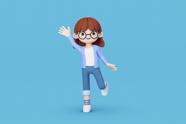 Photo girl waving hand 3d render