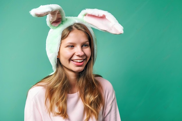 A girl wearing a bunny ears hat