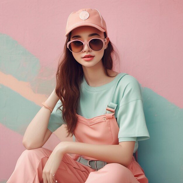 Foto una ragazza che indossa un berretto e occhiali da sole fotografia di moda