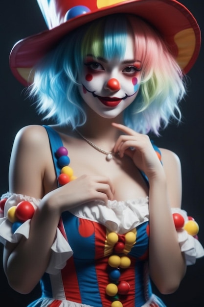 a girl wearing a clown hat cutecore clowncore y 2 k cutecore ai generative