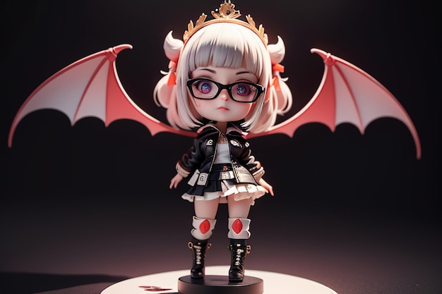 Girl wearing glasses has bat wings shape toy model cute cartoon wallpaper illustration background