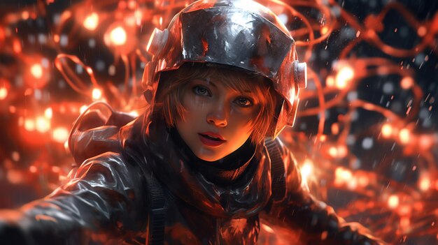 Premium Photo | A girl wearing a helmet generative ai art