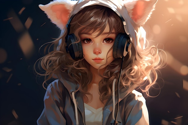 Girl wearing a hoddie with cat ears