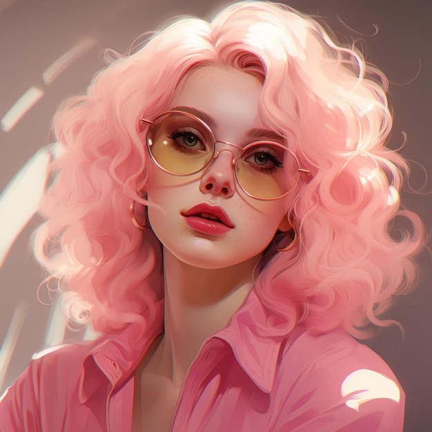 Girl wearing pink glasses Generative AI