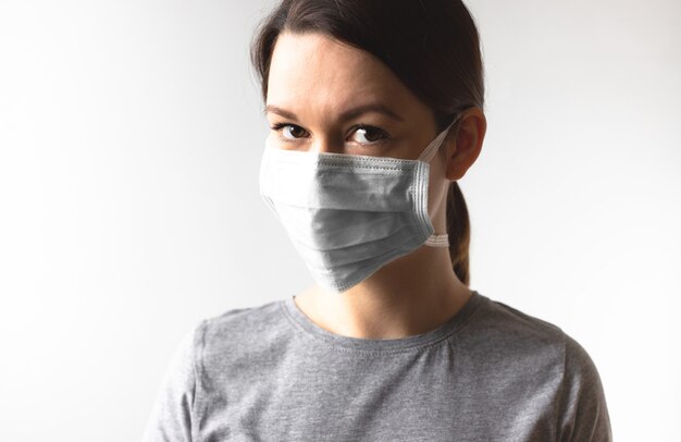 Girl wearing a protective medical mask. Protect your health.