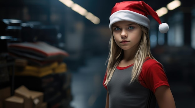 a girl wearing a santa hat