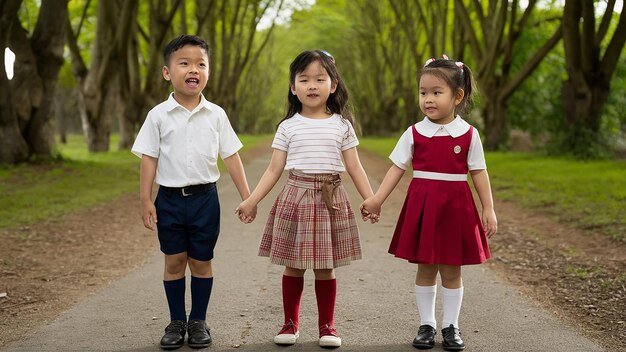 スカートを着た女の子とスカートに2人の子供がいる