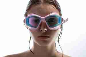 Photo girl wearing sports swim goggles