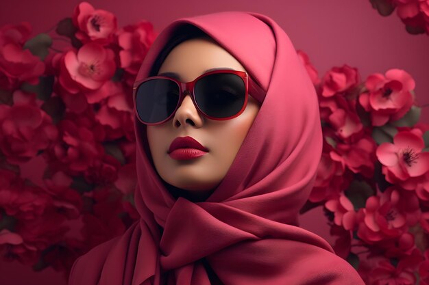 A girl wearing sunglasses and a pink hijab