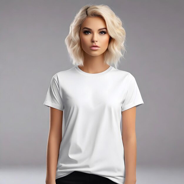 A girl wearing a tshirt mockup on a blank background