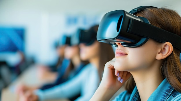 Girl Wearing Virtual Headset in Classroom