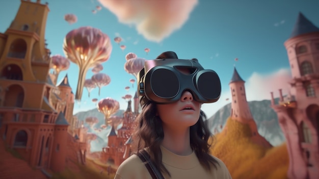 girl wearing vr headset fantasy world