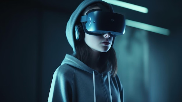 VRヘッドセットを装着した女の子