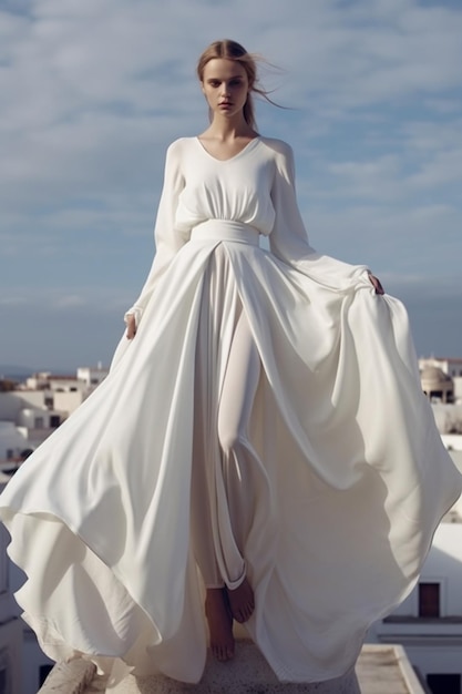 A girl wearing a white dress and some sandals on summer