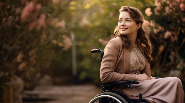 Photo girl in wheelchair in autumn park outdoors