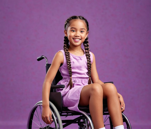 Photo a girl in a wheelchair with the word  w  on the back