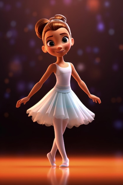 A girl in a white dress is dancing on a stage