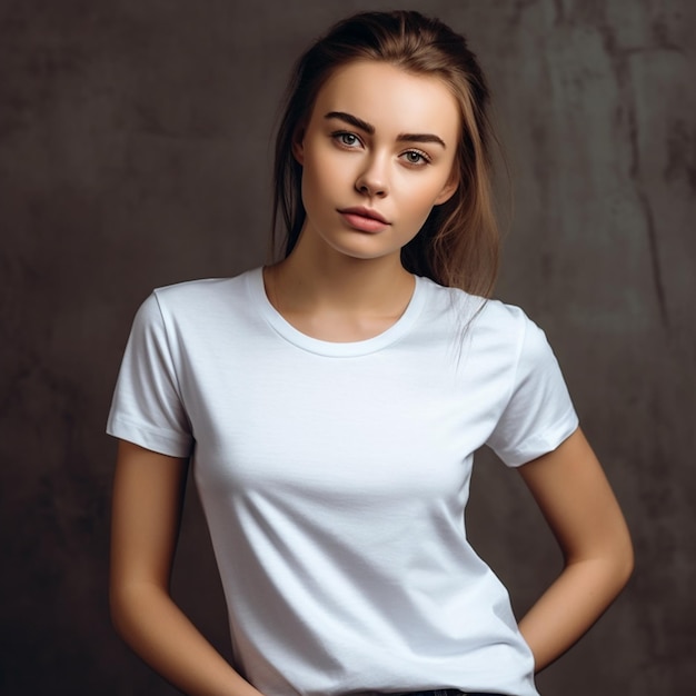 A girl in a white shirt is posing for a photo