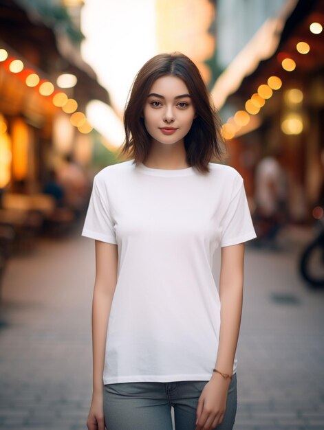 Photo girl white tshirt mockup