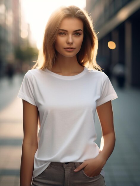 Photo girl white tshirt mockup