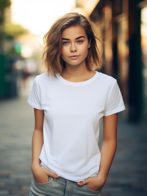 Photo girl white tshirt mockup