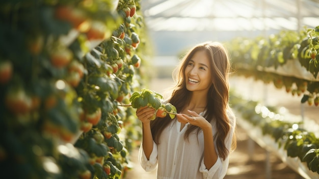 A girl who hunts strawberries High quality photo