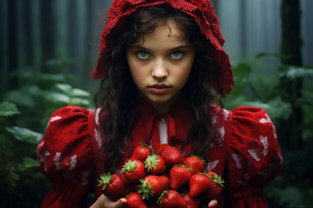 A girl who hunts strawberries