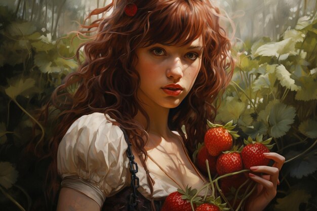 A girl who hunts strawberries