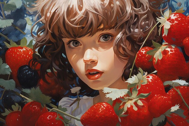 딸기를 사냥하는 소녀
