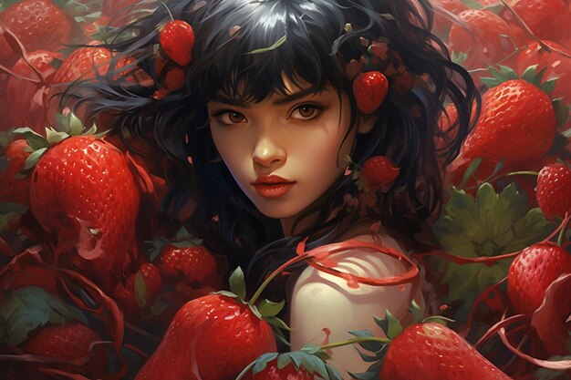 A girl who hunts strawberries