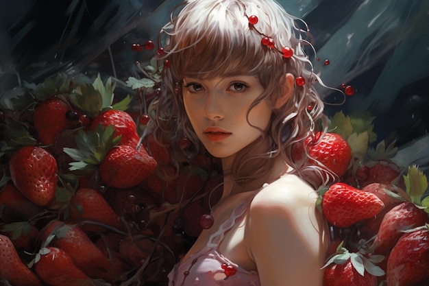 A girl who hunts strawberries