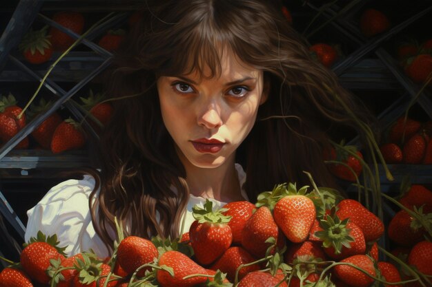 A girl who hunts strawberries