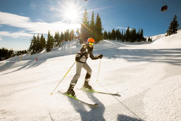 Girl at winter skiing bliss a sunny day adventure