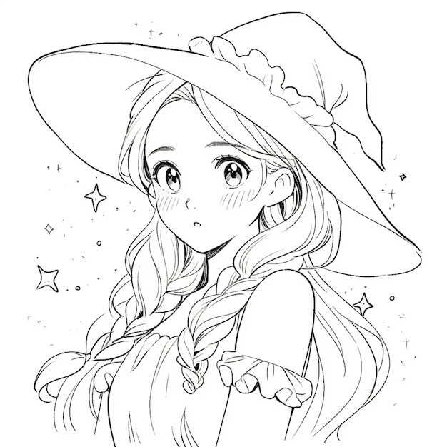 a girl in a witch hat with stars and stars around her generative ai