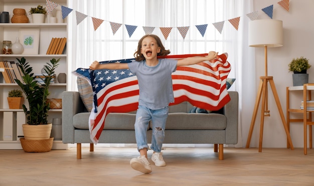 Girl with American flag