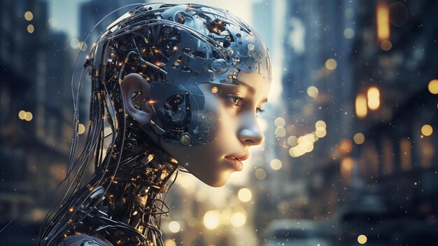 Girl with artificial intelligence Girl Neural network ai supercomputer in the form of a beautiful