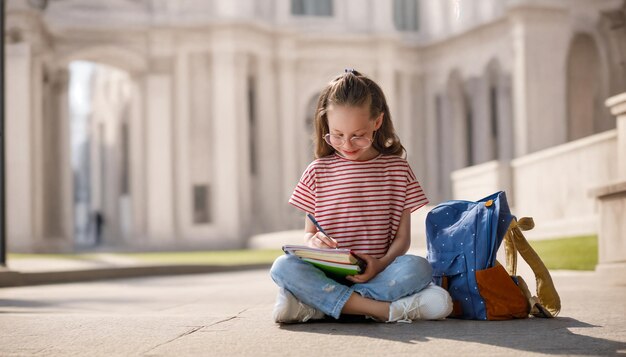 Girl with backpack is going to school