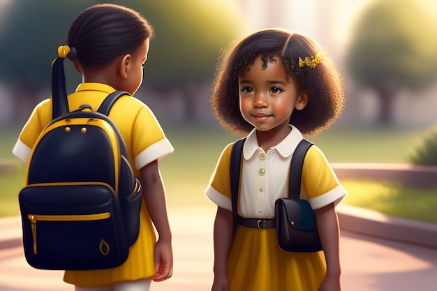 A girl with a backpack walks away from her brother.